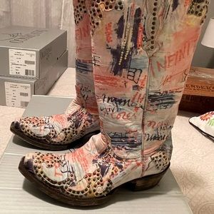 YSL print leather OLD GRINGO RELAXED FIT BOOTS.